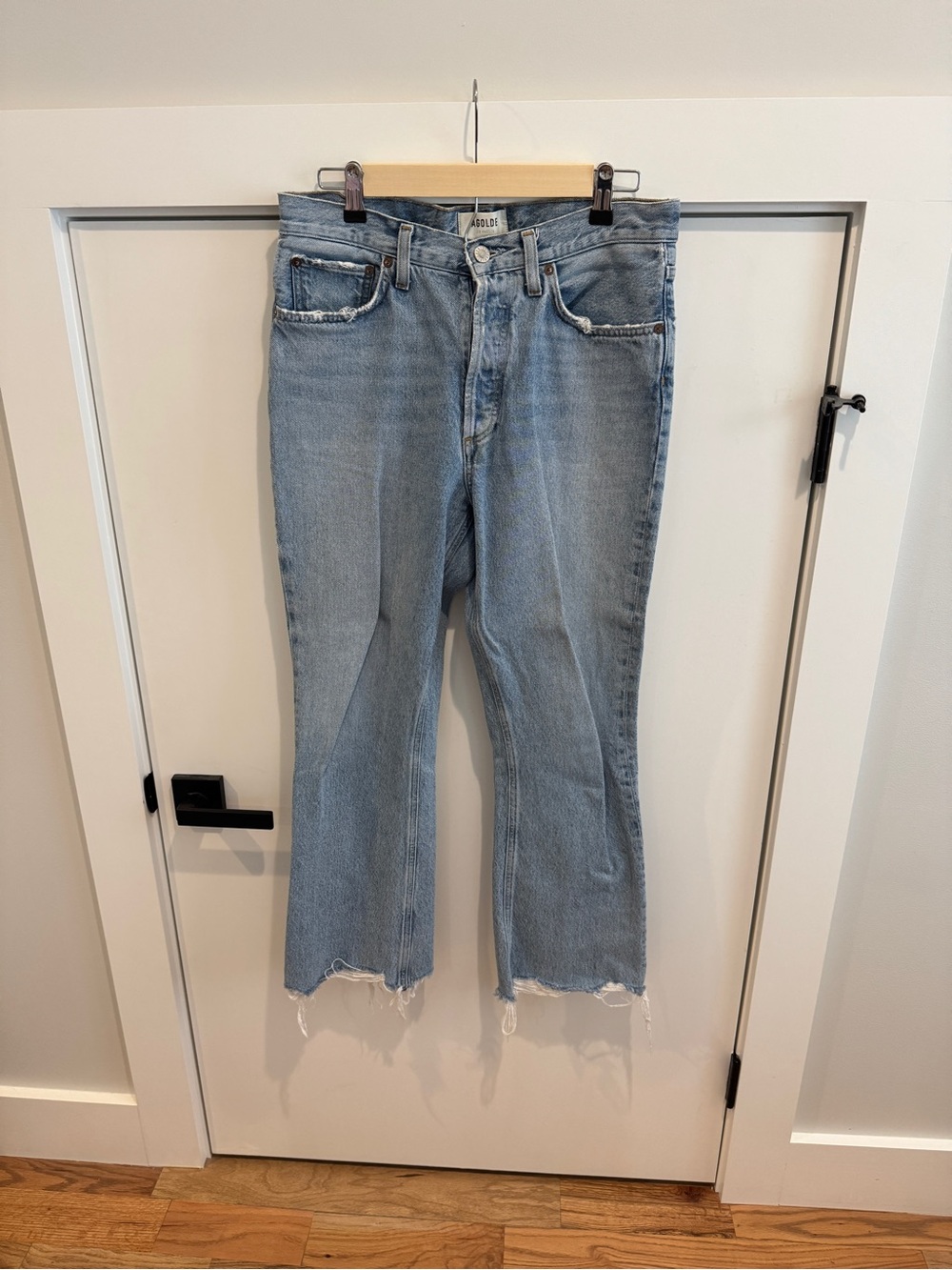 Agolde Light Blue Flare Jeans with Raw Hem